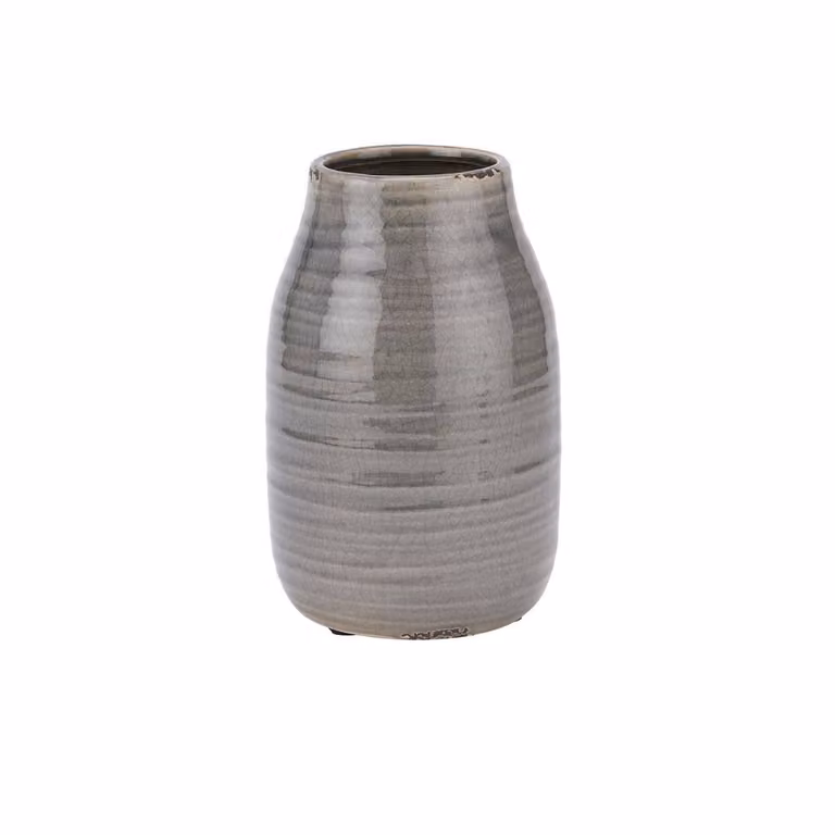 Wyld Haus Sagebloom Large Grey Crackle Glazed Ceramic Bottle Vase, H 24.0 cm x W 15.0 cm x D 15.0 cm