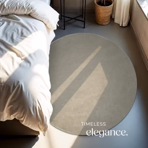 tectake Zonelle Round Fluffy Rug in Sand, Allergy-Friendly and Washable, Ø 120 cm – 7