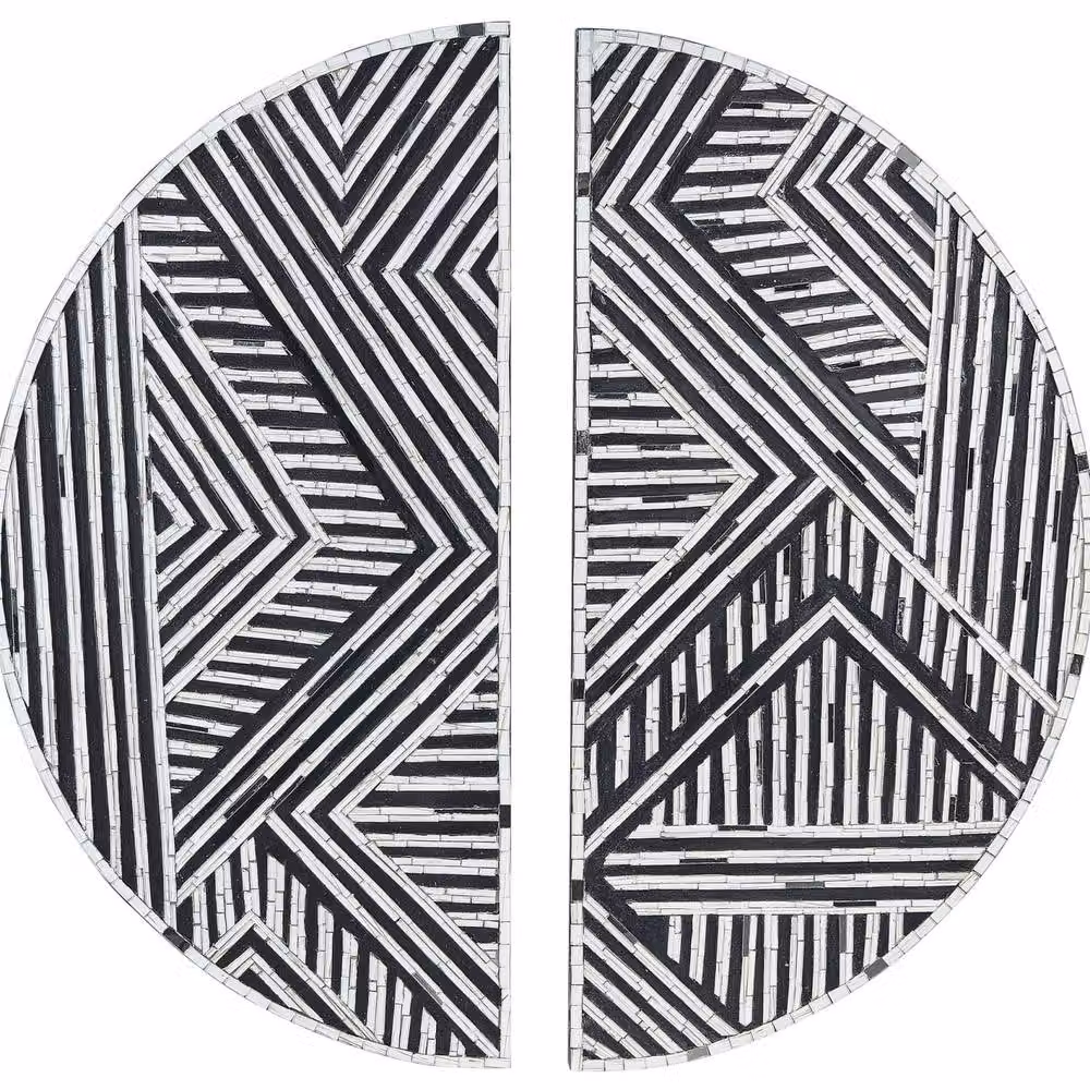 Wyld and Coco Black and White Geometric Glass and Wood Half Circle Wall Art – 2