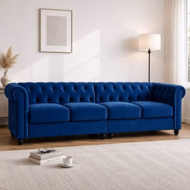 Sofaya Hampton 4 Seater Chesterfield Sofa in Blue Velvet – 1