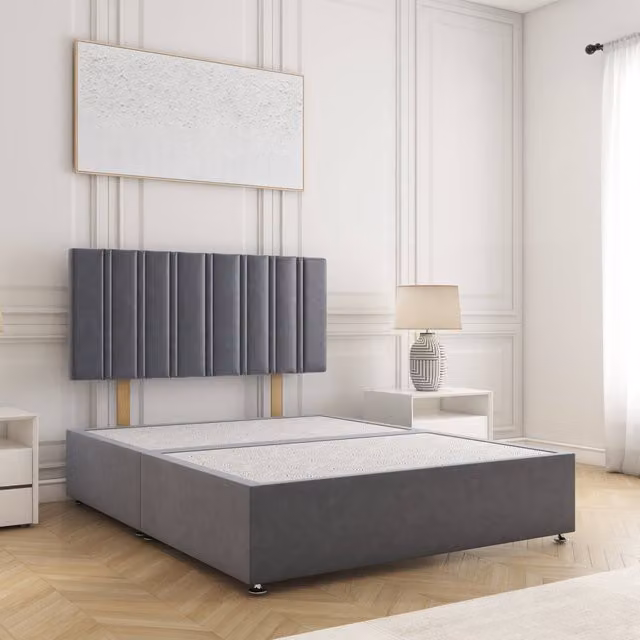 BSSPOKE Sienna King Size Divan Bed with 24 inch Plush Velvet Headboard in Charcoal Grey