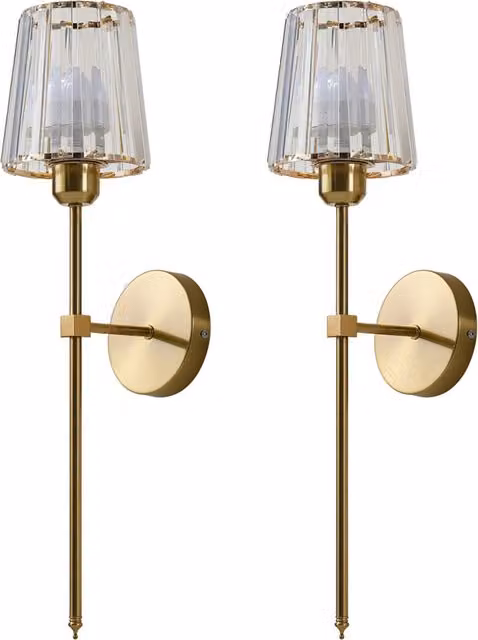 Livingandhome Set of Two Rechargeable RGB LED Wall Lights with Remote Control in Transparent and Gold/Brass