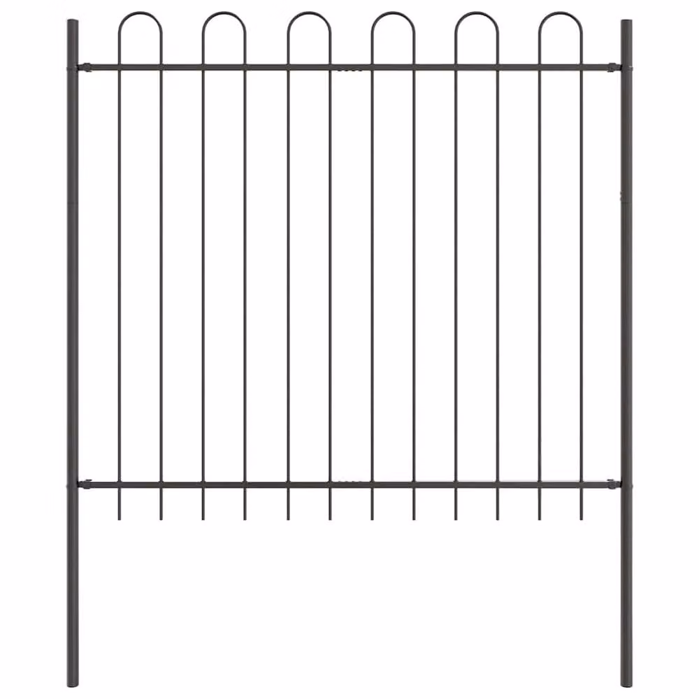 Berkfield Home Modern Hoop Top Garden Fence, Grey Powder-Coated Steel, W: 1.7 m x H: 1.0 m – 2