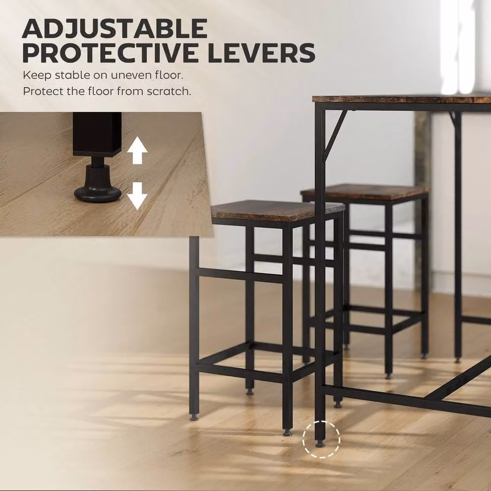 EONLION Industrial Rectangular Dining Table Set with 4 Stools in Brown Wood and Metal, Width: 100 cm – 2