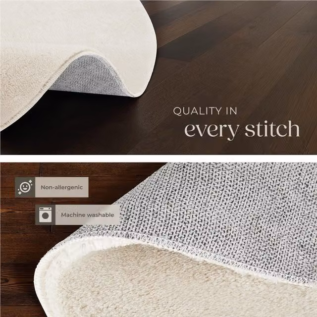 tectake Modern Washable Polyester Rug in Beige, Grey or White, Diameter: 120 cm