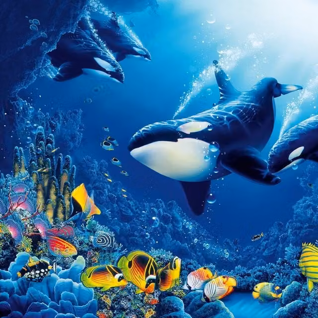 Delight of Life Blue Animal Wall Mural
