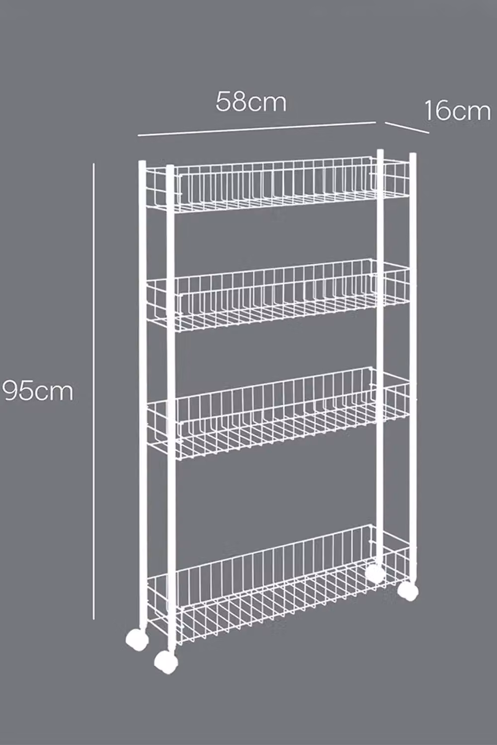 Metaltex Fino 4-Tier Extra-Slim Metal Trolley with Wheels, White – 3