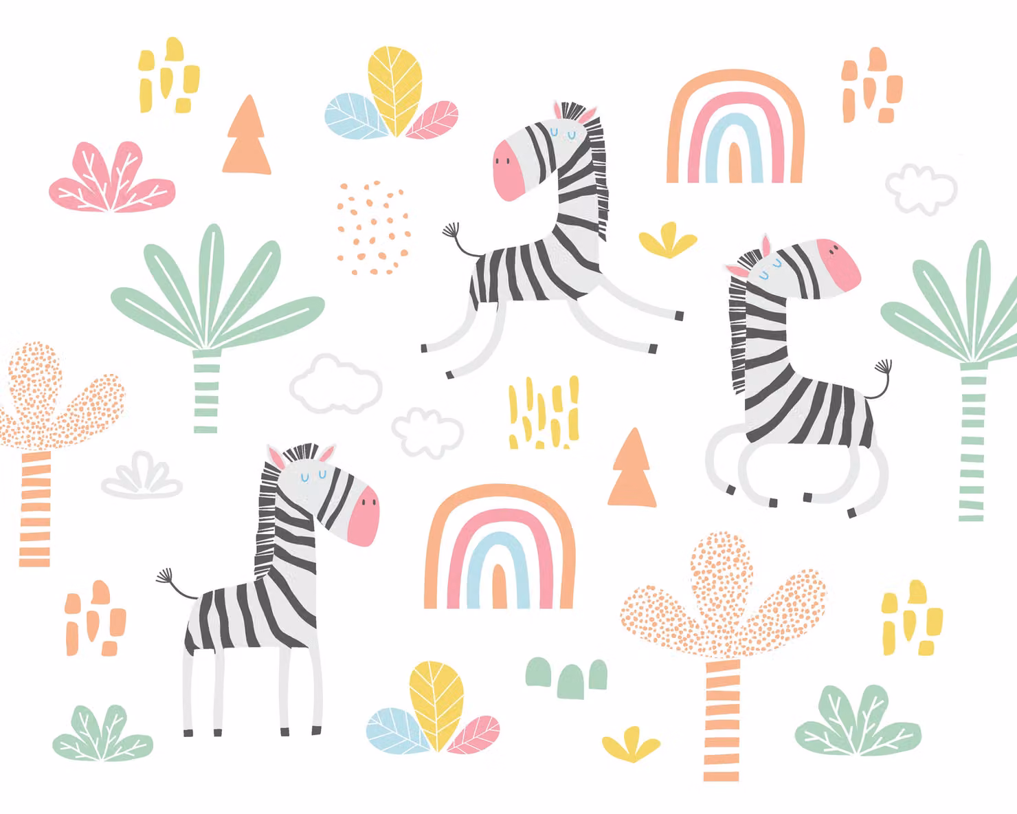 Origin Murals Dancing Zebras Animal Print Wall Mural in White, W: 350 cm, H: 280 cm – 2