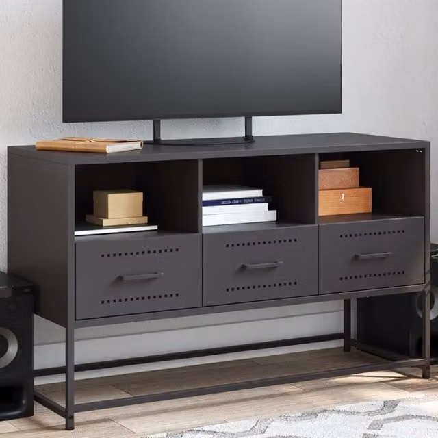 Berkfield Home Industrial Black Steel TV Cabinet W: 100.5 cm, D: 39 cm, H: 60.5 cm – 1