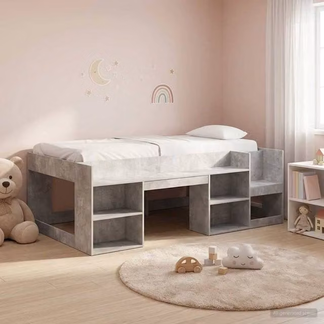 Berkfield Home Kids Bed Frame with Side Compartments and Bedside Shelf, Grey, W: 90 cm, L: 200 cm – 1