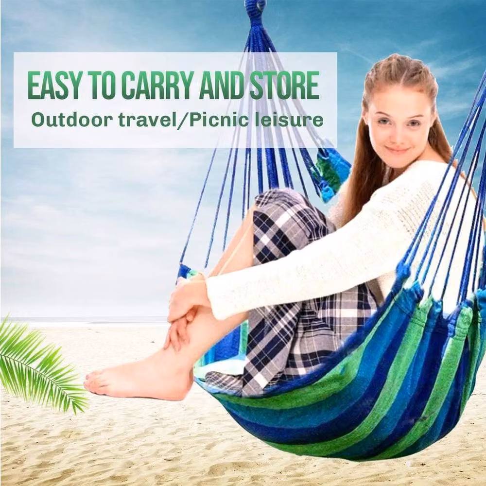 NESTLUNE Multicolour Striped Boho Cotton Hanging Garden Hammock Chair for Adults – 5