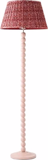 ValueLights Bobbin Printed Pleated Wooden Floor Lamp in Pink and Burgundy