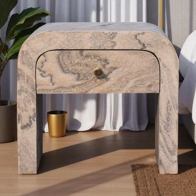 Artisan Furniture Mango Wood Art Nouveau Bedside Table in Grey