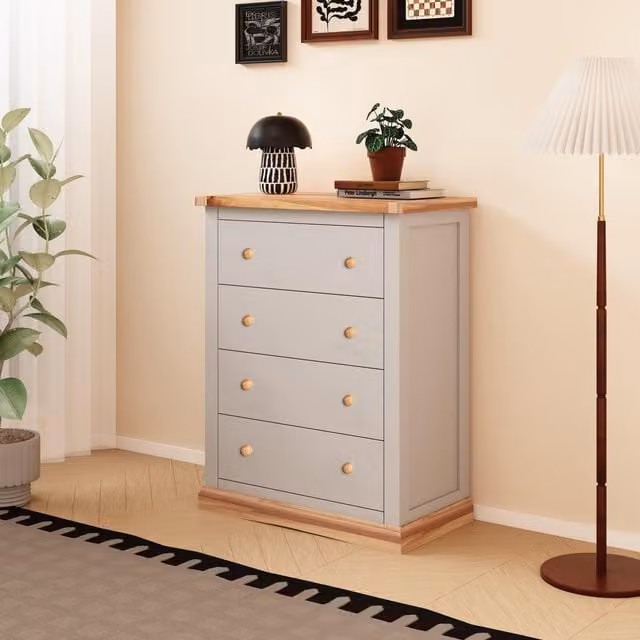 Cabinet Bits Bomporto 4 Drawer Chest of Drawers in Grey Pine with Wood Knobs
