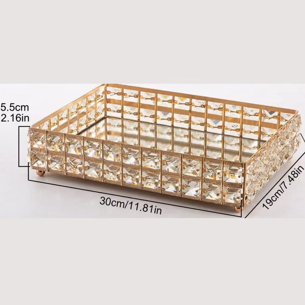 Dynasty Home UK Golden Crystal Rectangular Decorative Vanity Tray, Gold – 2