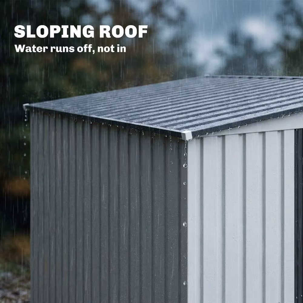Rolipo White Galvanised Steel Pent Garden Shed with Sliding Door, W/D/H: 213.36 x 152.4 x 181.0 cm – 7