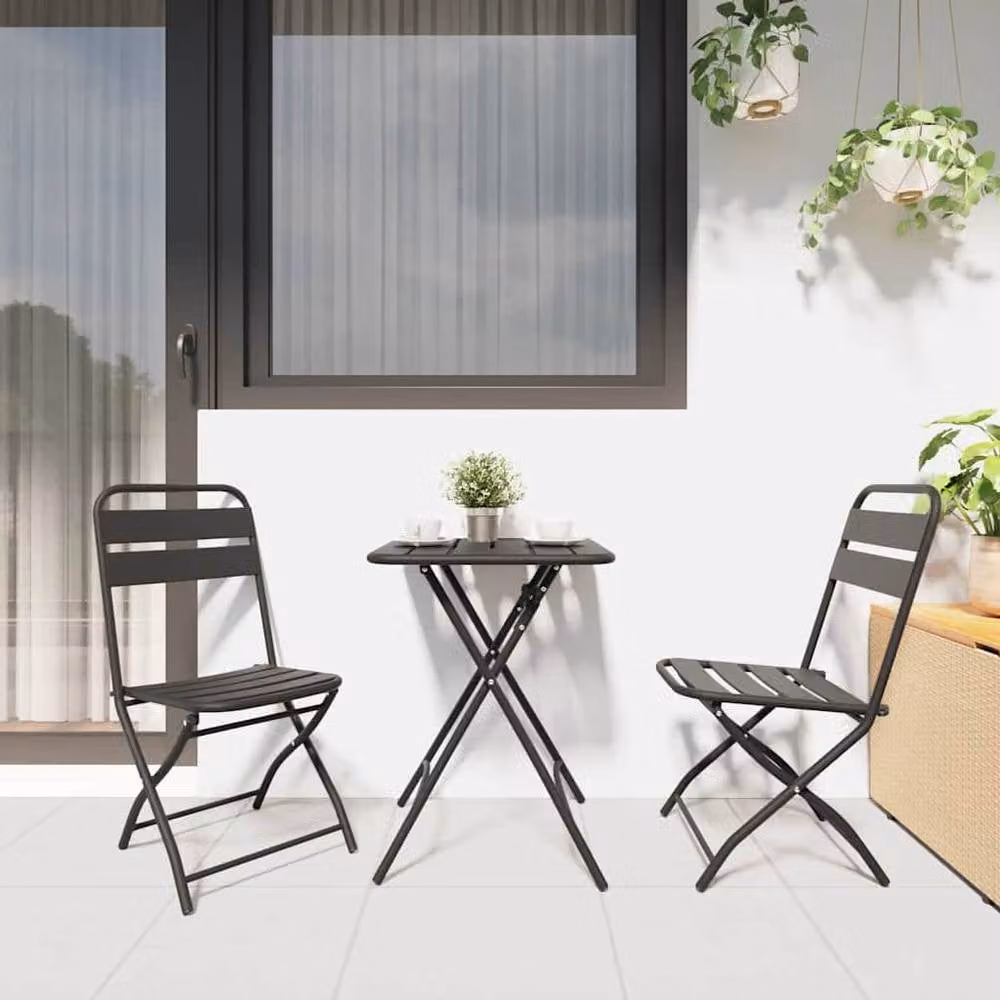 Berkfield Home 3-Piece Folding Bistro Set in Anthracite Matt Metal – 3