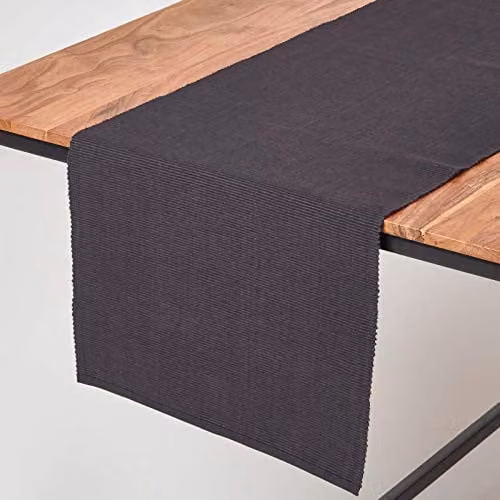 Homescapes Plain Cotton Table Runner in Black, W/H: 44 x 178 cm