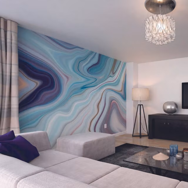 Origin Murals Marbled Ink Abstract Wall Mural in Petrol Teal
