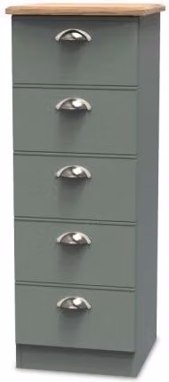 Welcome Victoria 5 Drawer Tall Narrow Chest of Drawers in Modern Matt Wood Finish