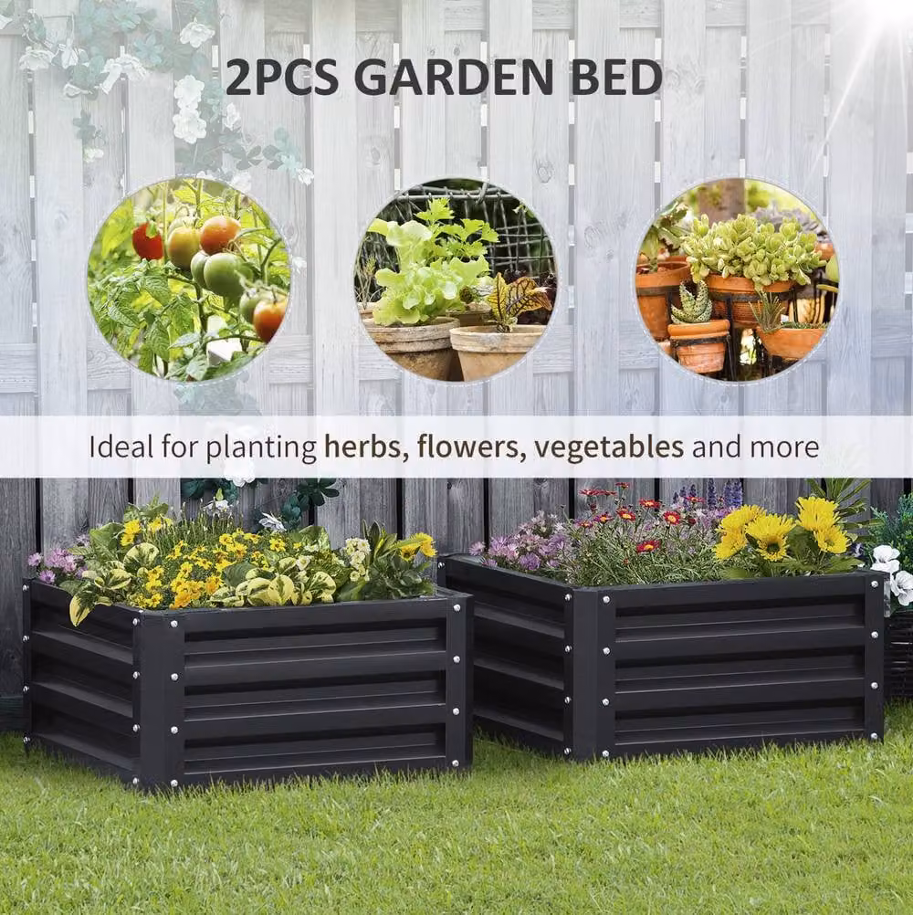 STILVORA Set of 2 Steel Grey Planter Tub Boxes, 60 cm – 3