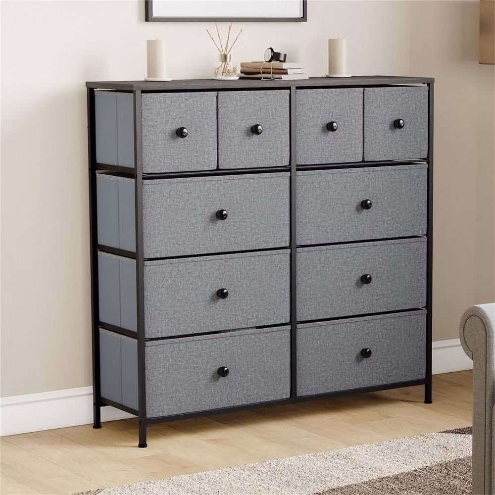 NESTLUNE 10 Drawer Chest of Drawers Dresser in Grey and Black, W: 100 cm, D: 60 cm – 2