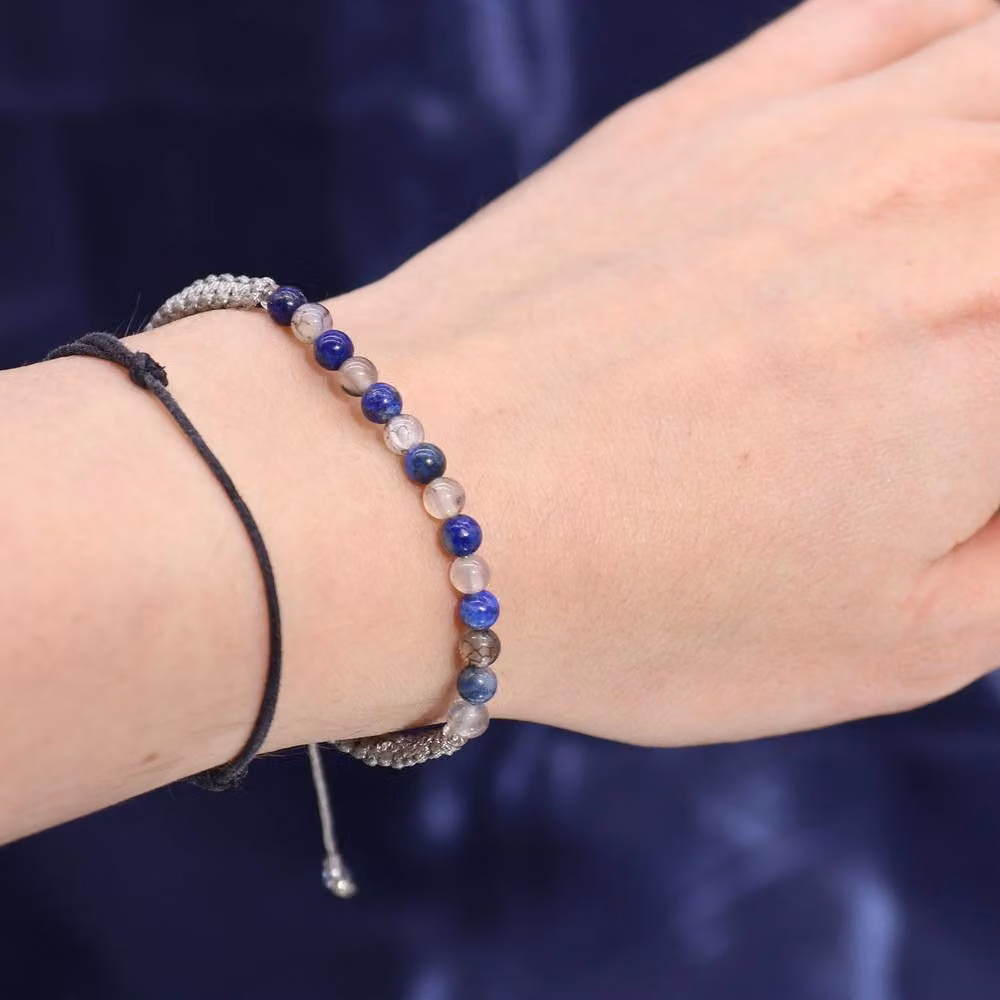 Serenityy aurus Zodiac Crystal Candle with Lapis Lazuli and Moss Agate Bracelet in Navy – 4