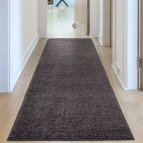 THE RUGS Dark Grey Plain Shaggy High Pile Rug, W/D/H: 80 x 300 cm – 4