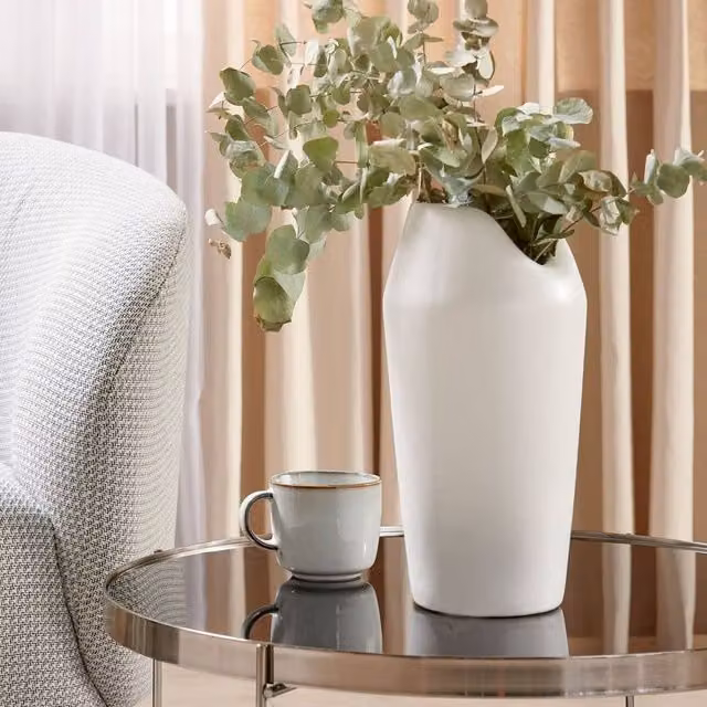 Wyld and Coco Glam Design Decorative White Matt Stoneware Tabletop Vase, Height: 33 cm – 1
