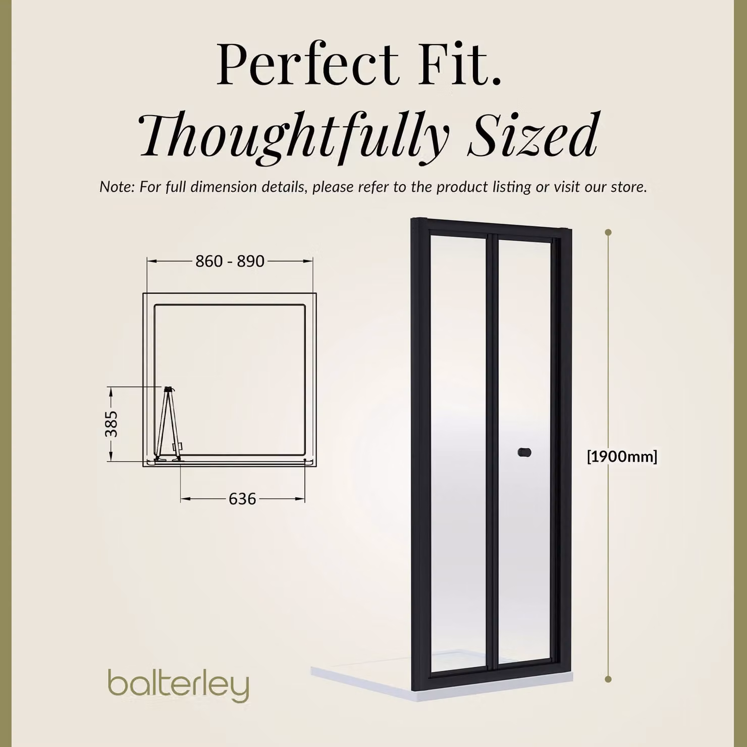 Balterley 4mm Toughened Safety Glass Bi-Fold Shower Door, Black, W: 90 cm, H: 190 cm – 5