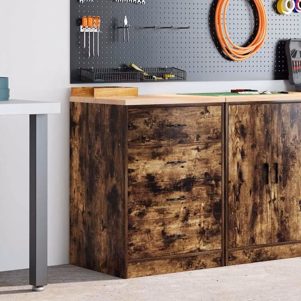 Berkfield Home Garage Storage Cabinet in Smoked Oak Brown, Solid Wood Pine, W/D/H: 60 x 51 x 85 cm – 2