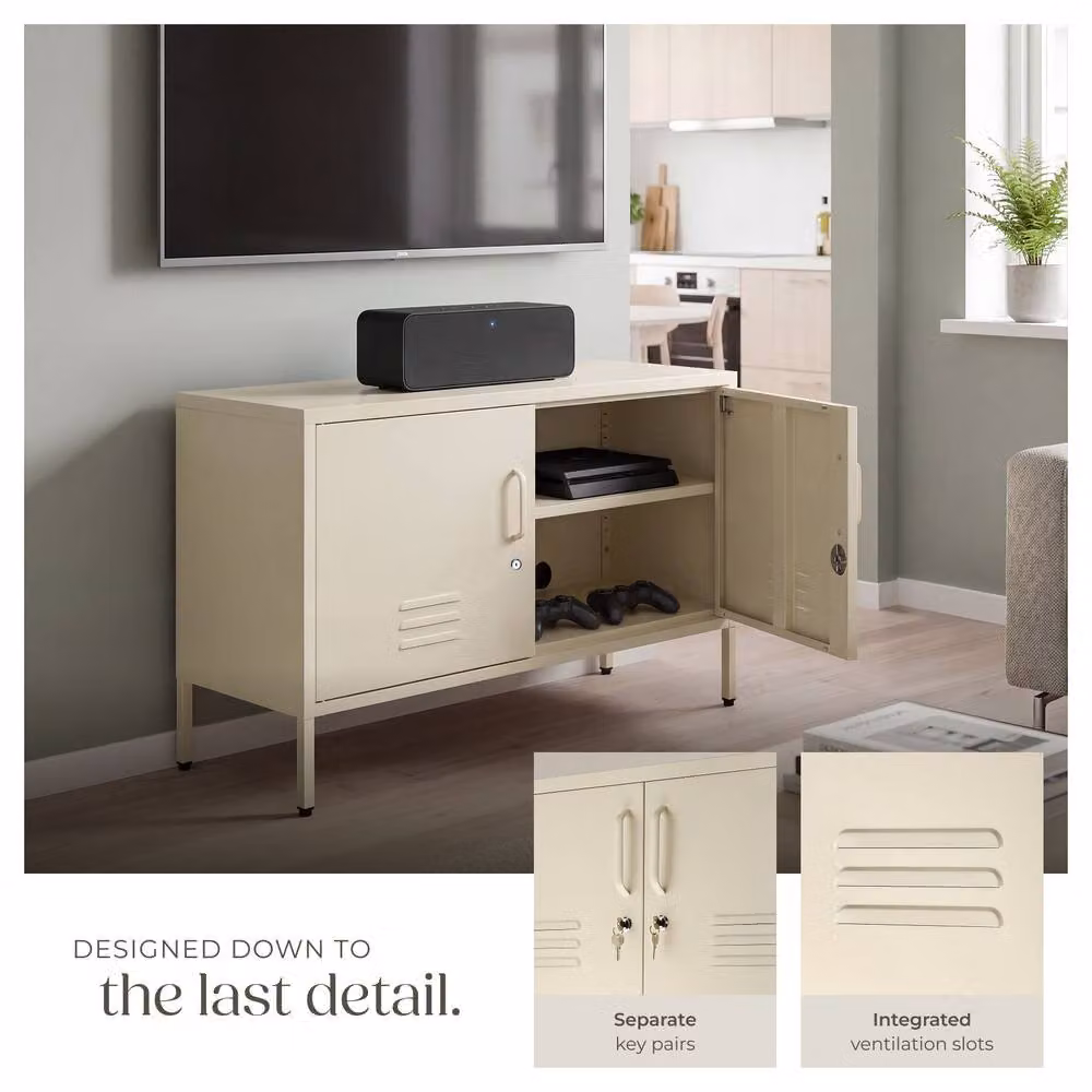 tectake Baker Sideboard in Matt Beige with Magnetic Closure and Adjustable Shelf – 3
