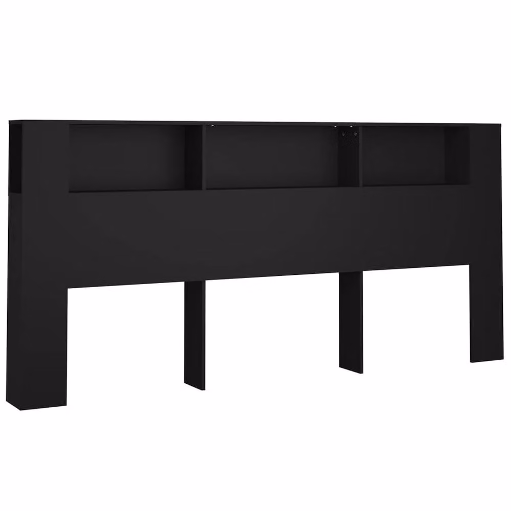 Berkfield Home Modern Black Headboard Cabinet with Integrated Bedside Shelves W: 220 cm, D: 18.5 cm, H: 104.5 cm – 3