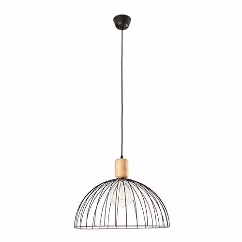 Netlighting LEDS C4 Contrast Cage Ceiling Pendant in Matt Black and Light Wood, E27, 48.7 cm – 1