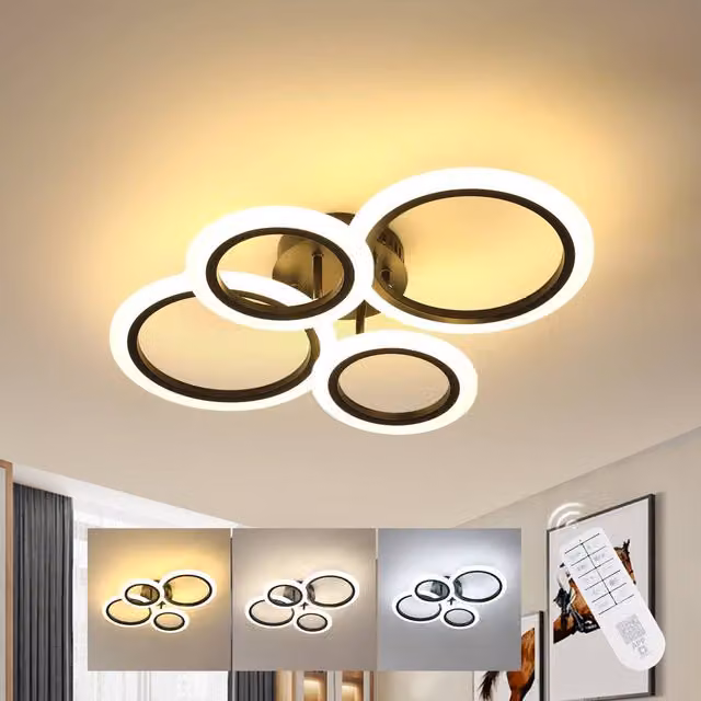 Pheashine Bright Acrylic Ring Ceiling Light in Black with Remote Control, 32W, 3000-6500K