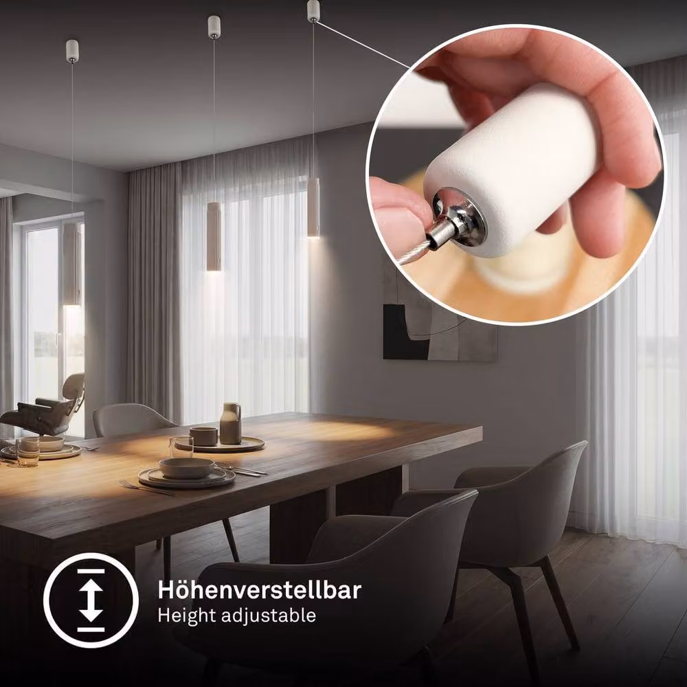 Briloner Rechargeable White LED Pendant Ceiling Light, 3.5W, 280lm, 3000K Warm White, Dimmable and Height Adjustable – 3