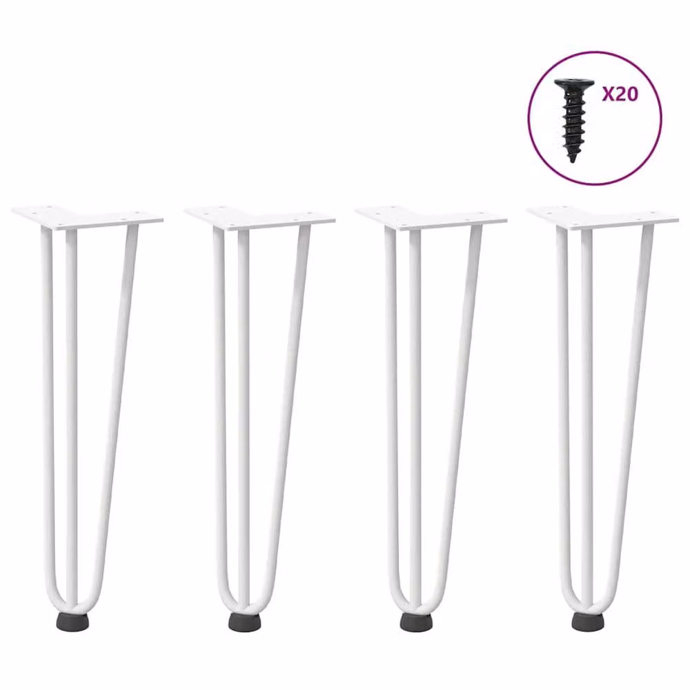 Berkfield Home White Solid Steel Hairpin Table Legs, 4 Pieces, Height: 42 cm