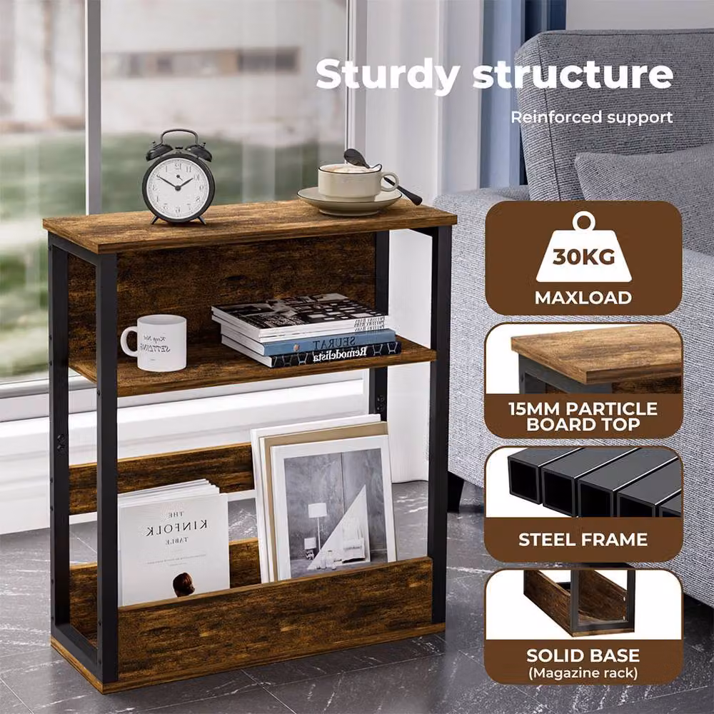 Levede Narrow Coffee End Table and Sofa Side Table, Vintage Brown and Black, W: 40.0 cm, D: 18.0 cm, H: 55.0 cm – 3
