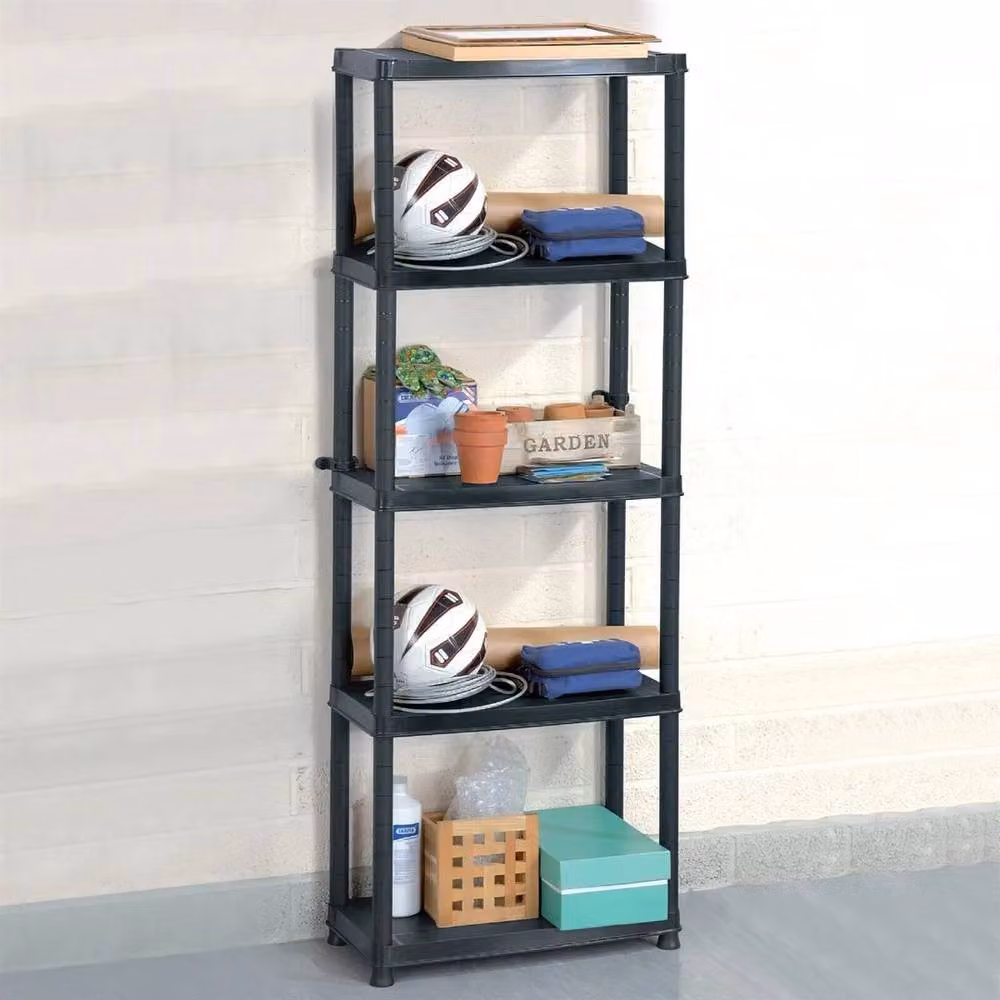 FLAVORA 5 Tier Plastic Freestanding Home Storage Shelving Unit in Black, W/D/H: 50.0 x 50.0 x 50.0 cm – 2