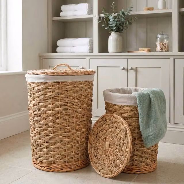 Madison & Mayfair Set of 2 Natural Fibre Laundry Baskets with Lid, Beige – 1