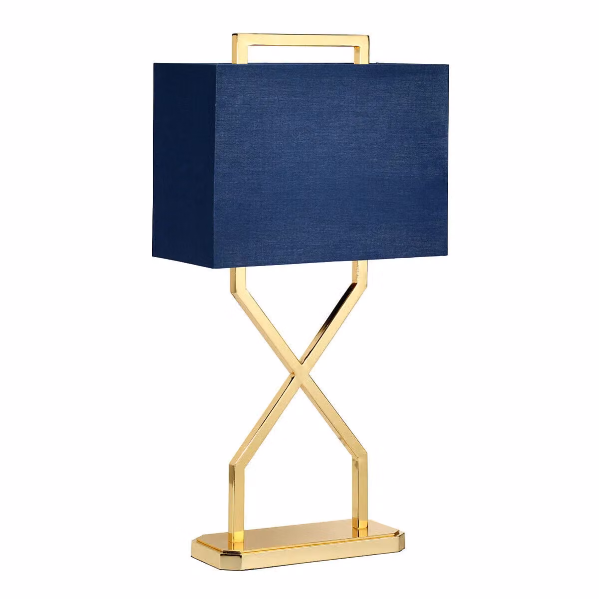 Loops Table Lamp with Blue Oval Fabric Shade and Polished Gold Metal Base, E27 60W LED Compatible – 2