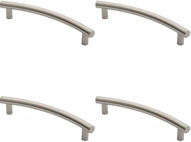 Loops 4x Curved T Bar Door Pull Handle in Silver Brushed Stainless Steel, Length: 420 mm, Fixing Centres: 350 mm, Depth: 30 mm