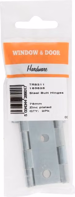Hiatt Zinc Plated Steel Butt Hinge, Silver, 8cm