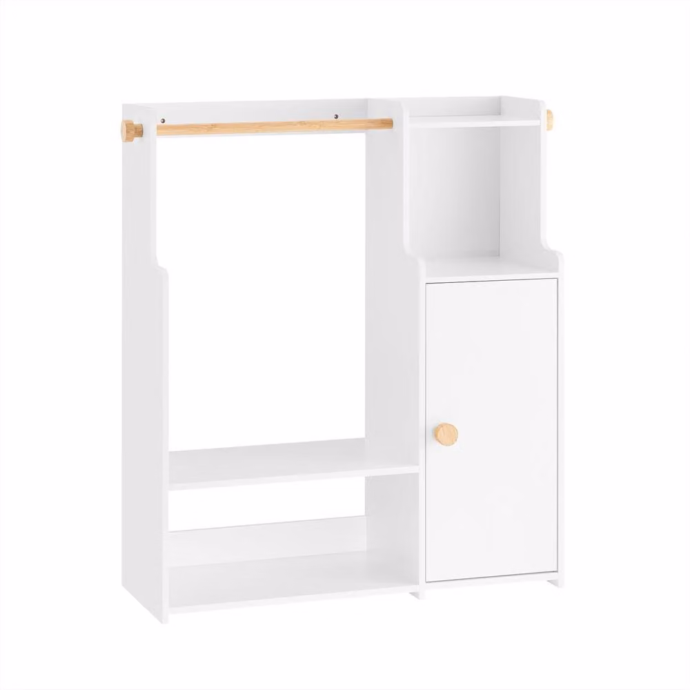 SoBuy Children's Wardrobe in White with Bamboo Hanging Rod and Internal Shelves – 2