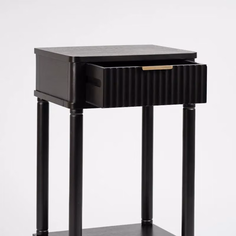 Scottish Everlastings Ltd Black Matt Modern Square Side Table with Ribbed Drawer, W/D/H: 30.0 x 35.5 x 66.0 cm – 3