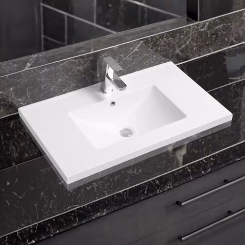 Limoge 5001 White Ceramic Rectangular Mid-Edge Inset Bathroom Basin, W: 81 cm, D: 46 cm, H: 18 cm – 1