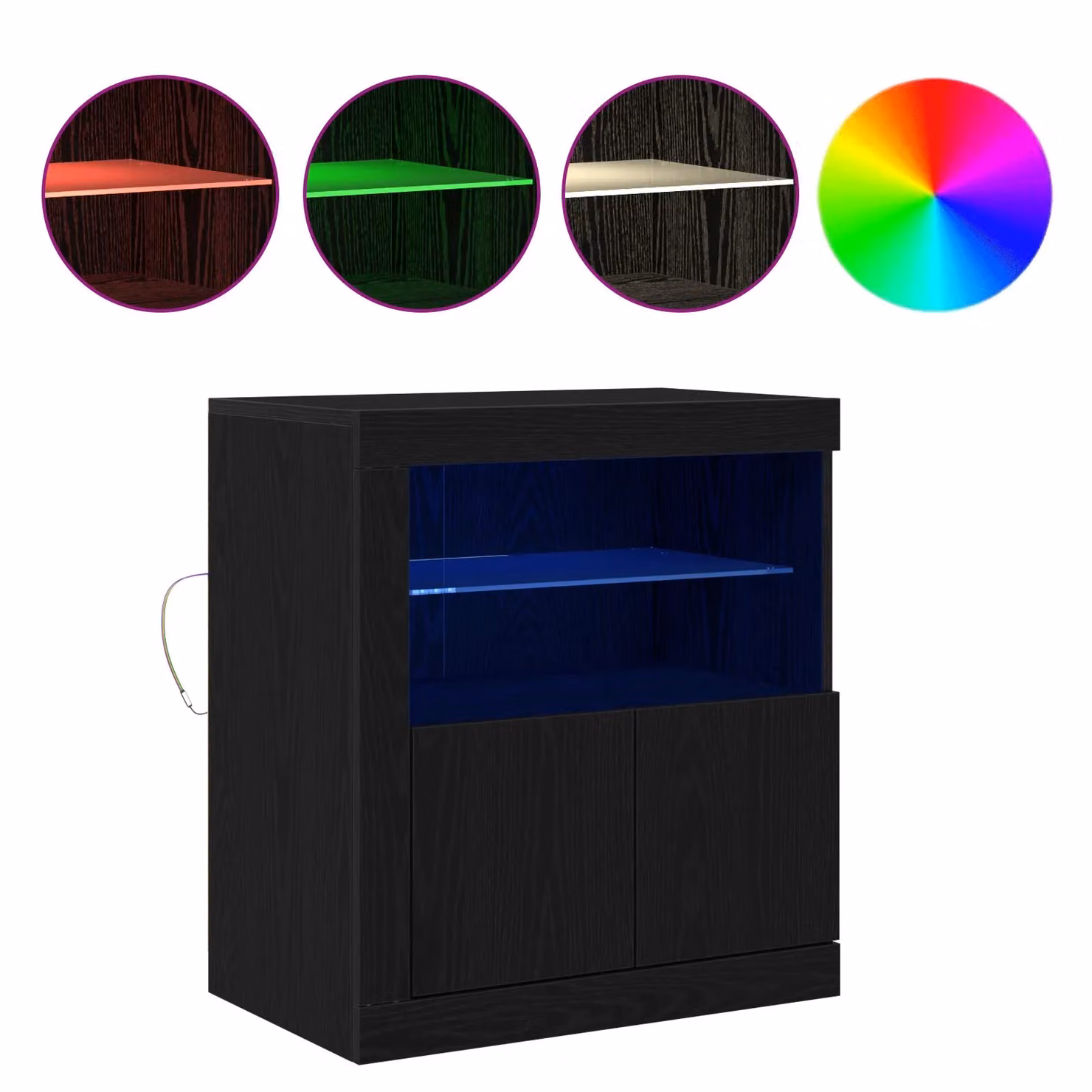 Berkfield Home Modern Black Oak Sideboard with Integrated LED Lights W/D/H: 60.5 x 37 x 67 cm – 3