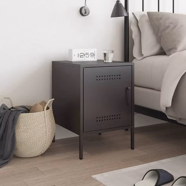 Berkfield Home Durable Metal Bedside Cabinet in Black, W/D/H: 39 x 39 x 50.5 cm