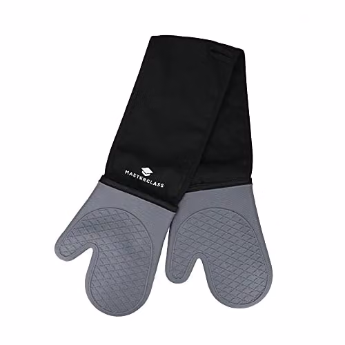 MasterClass Non-Slip Silicone Double Oven Gloves in Grey and Black