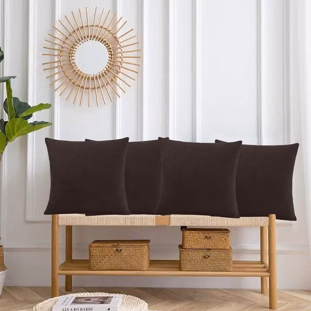 Luxor Living Set of 4 Brown Velvet Chenille Square Cushions with Removable Washable Covers, W/D/H: 45 x 45 x 45 cm